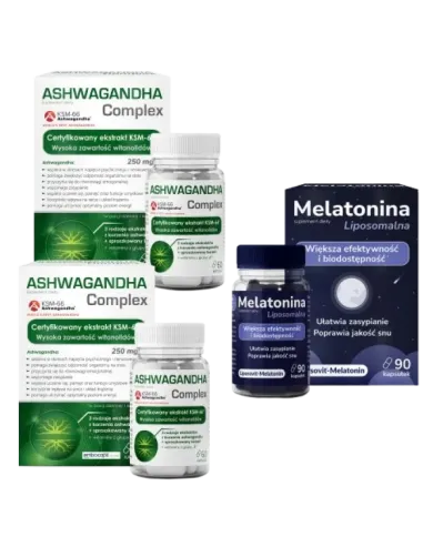 Na stres i sen Ashwagandha KSM-66 Melatonina Liposomalna wyciszenie PREZENT