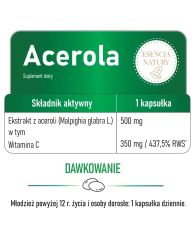 Acerola kapsułki – naturalna witamina C 350 mg (437% RWS)