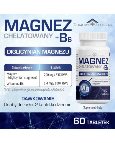 Magnez chelatowany 200 mg + B6 – najlepsza przyswajalność