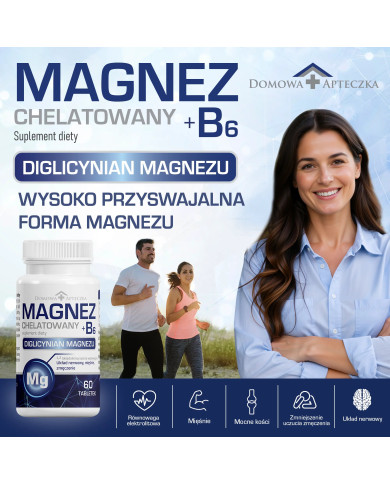 Magnez chelatowany 200 mg + B6 – najlepsza przyswajalność