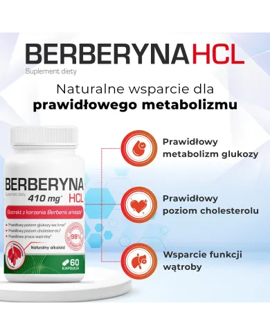 Berberyna HCL 400 mg — kapsułki | cukier, cholesterol, metabolizm